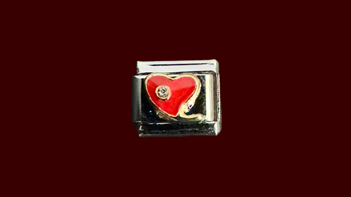 Gem Red Heart Italian Charm – Silver Base