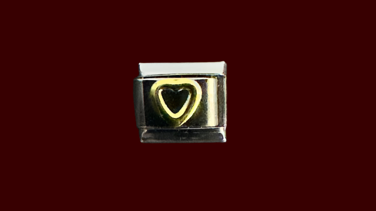 Gold Outline Heart Italian Charm – Silver Base