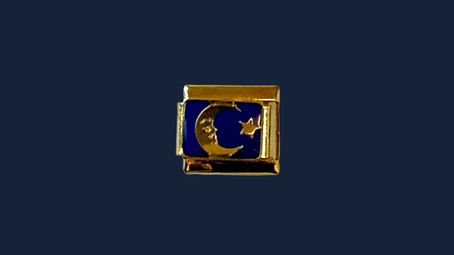 blue moon star Italian Charm – Gold Base