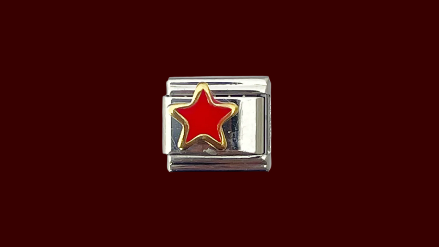 Red Star Italian Charm – Silver Base