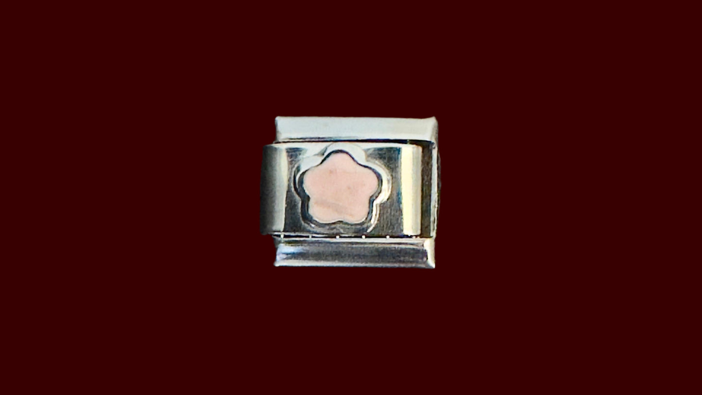 Pink Flower Italian Charm – Silver Base