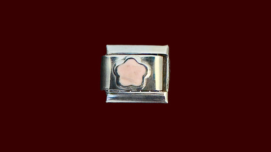 Pink Flower Italian Charm – Silver Base