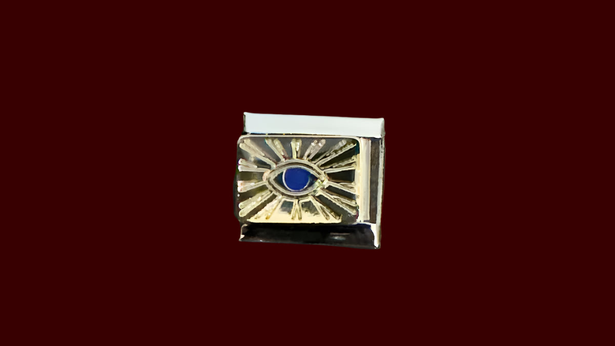 Sunburst Blue Gem Italian Charm – Silver Base