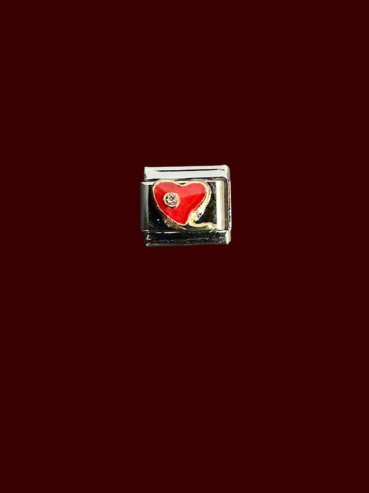 Gem Red Heart Italian Charm – Silver Base