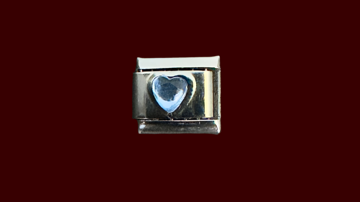 Light Blue Heart Italian Charm – Silver Base