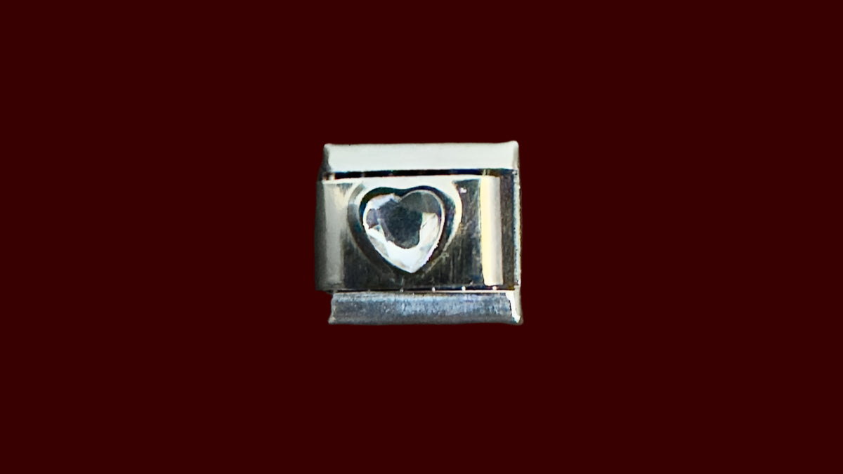 Transparent Heart Italian Charm – Silver Base