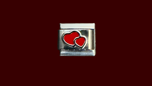 Double Red Heart Italian Charm – Silver Base