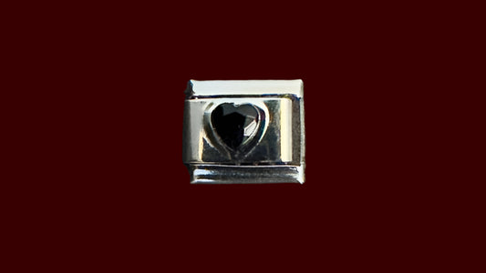 Black Heart Italian Charm – Silver Base