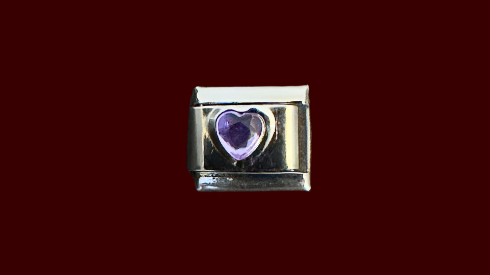 Purple Heart Italian Charm – Silver Base