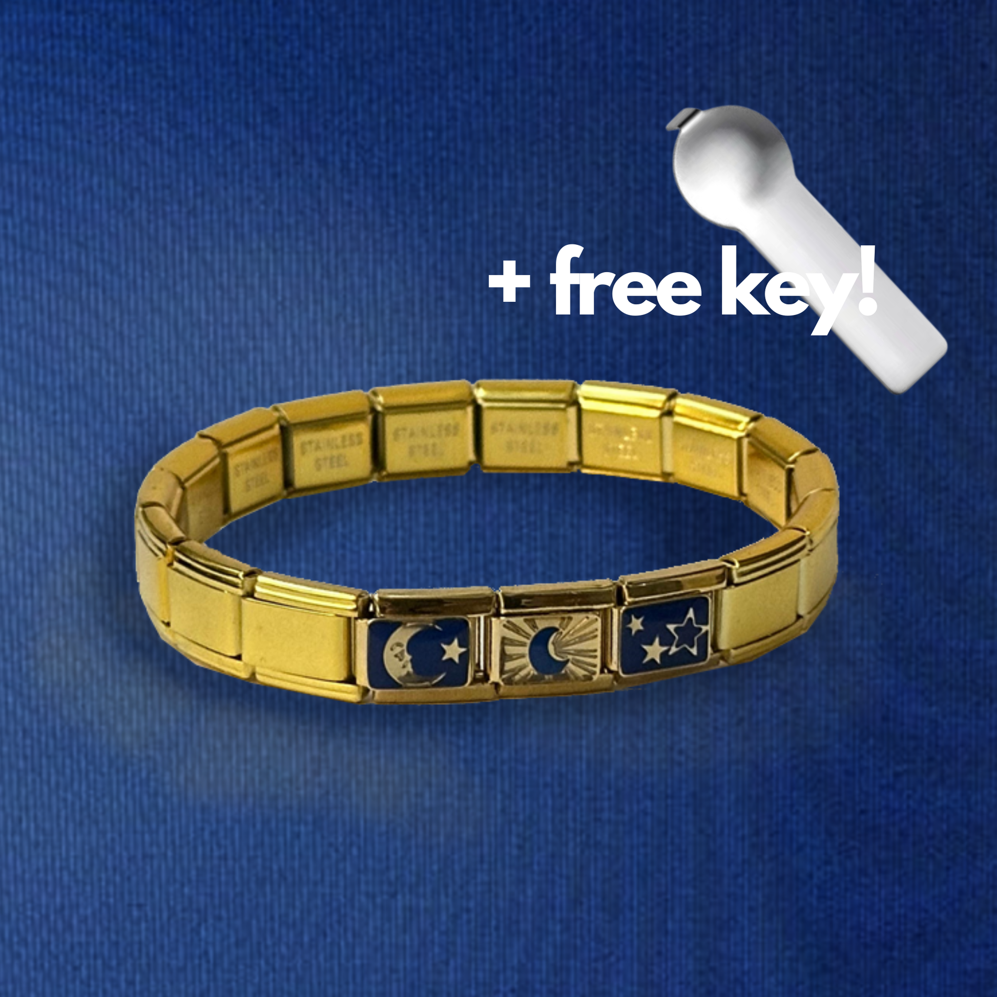 Zenaura Blue Moon Italian Charm Bracelet design – Gold Base