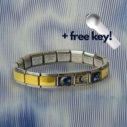Zenaura Blue Moon Italian Charm Bracelet design – Silver-Gold Base