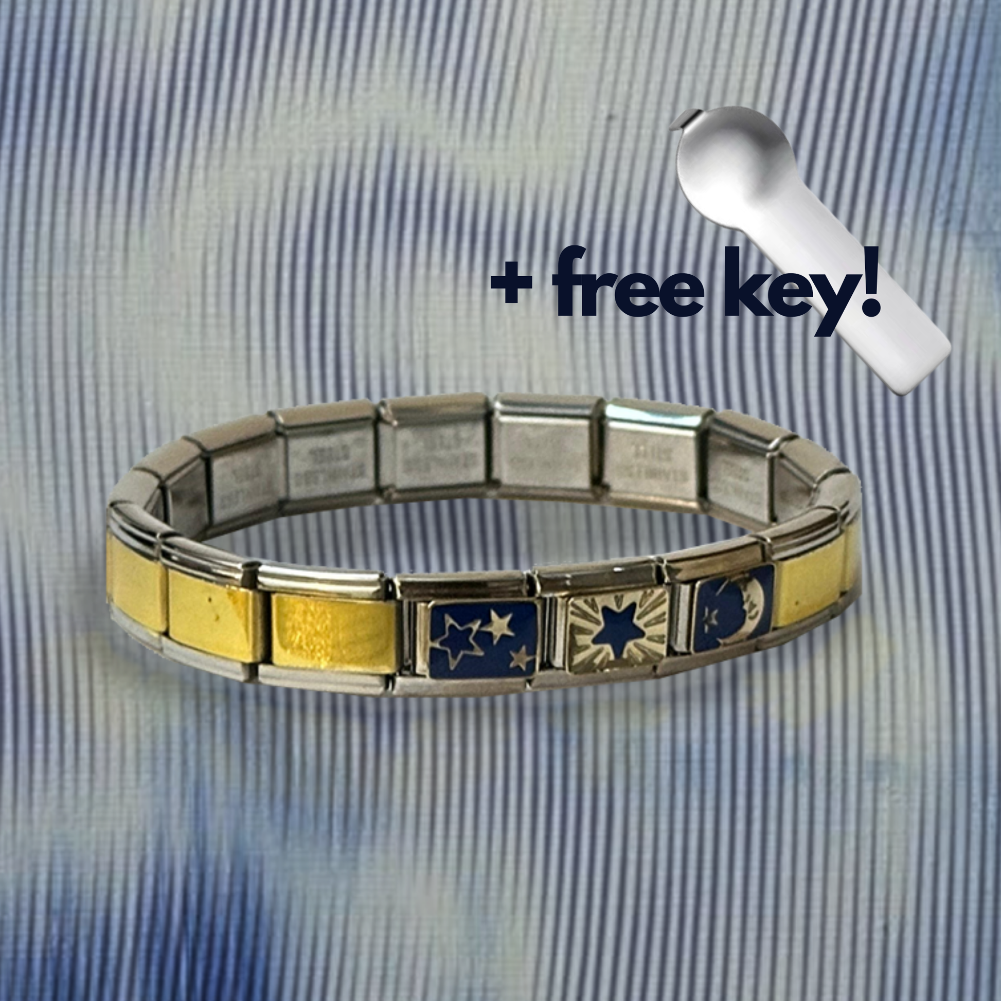 Zenaura Blue Star Italian Charm Bracelet design – Silver Gold Base